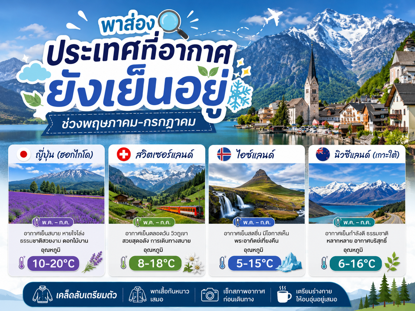 ❄️ อย่าคิดว่าเป็นหน้าร้อนแล้วจะไม่หนาว! ประเทศที่อากาศยังเย็นช่วงพฤษภาคม–กรกฎาคม